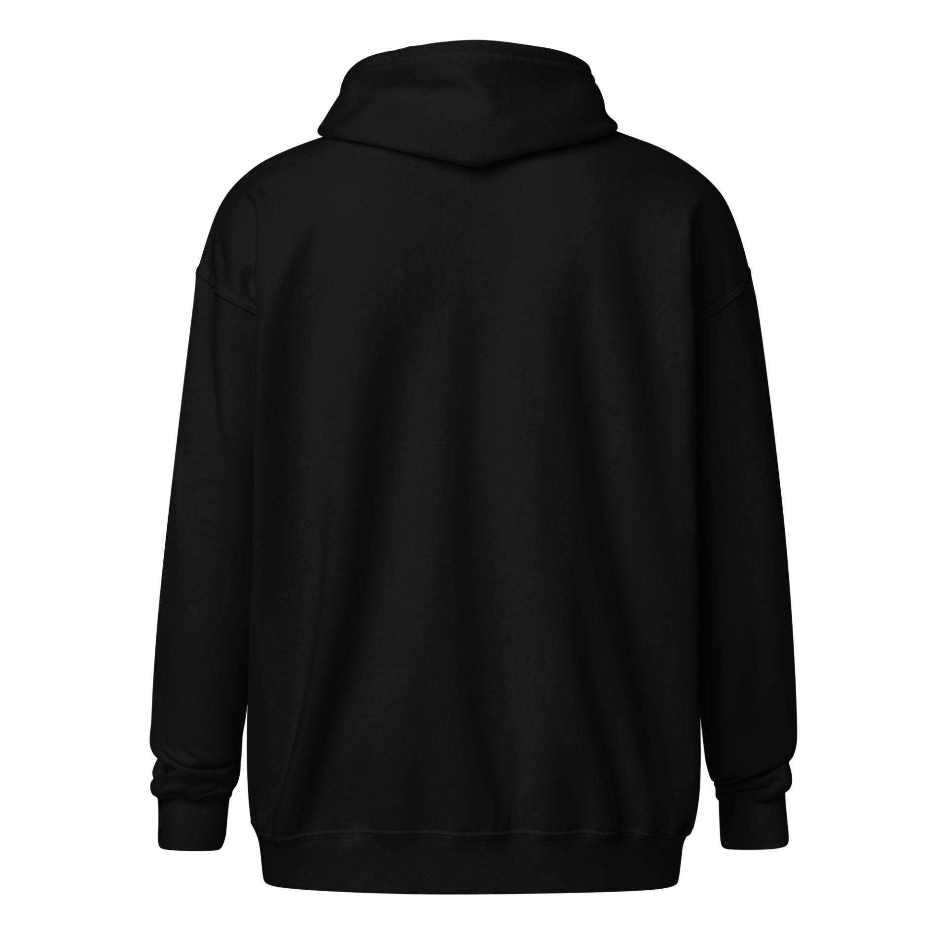 Dunkler Unisex Zip-Hoodie mit Backprint