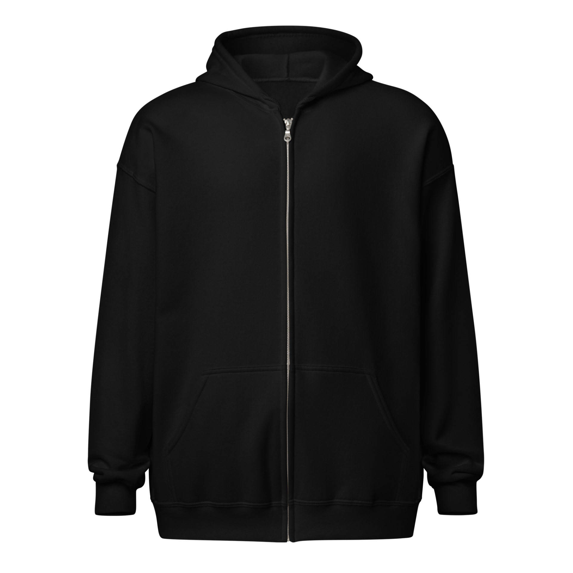 Dunkler Unisex Zip-Hoodie mit Front- & Backprint